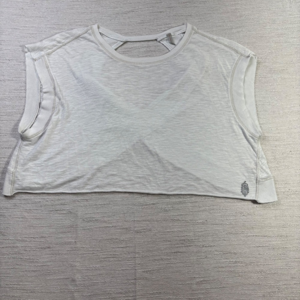 FP Movement White Open Back Cross Strap Crop Top XS Sleeveless Slub Knit